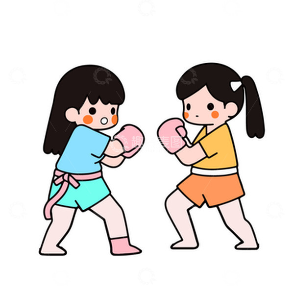源文件下载【趣麦麦图】两个女孩在练习拳击