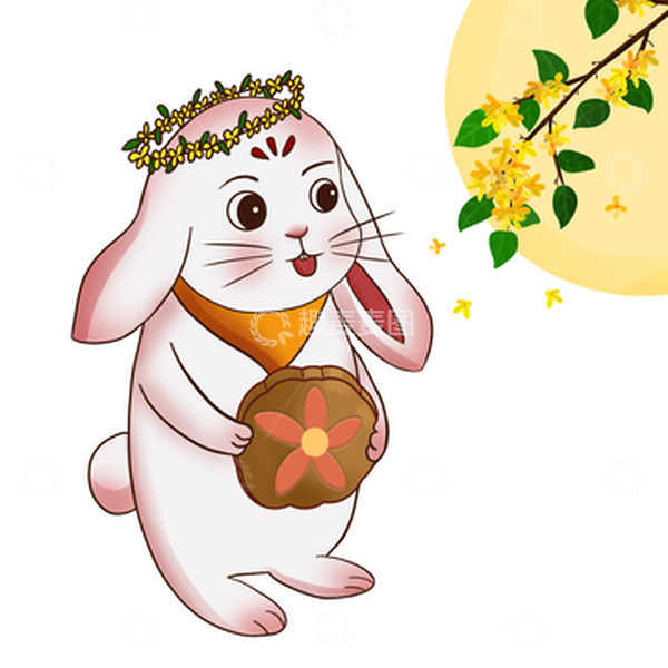 源文件下载【趣麦麦图】中秋团圆手绘玉兔节日桂花月亮赏月月饼