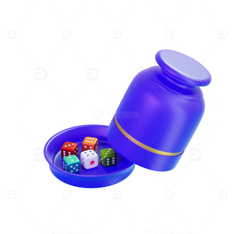 3D立体色子骰子骰盅游戏模型