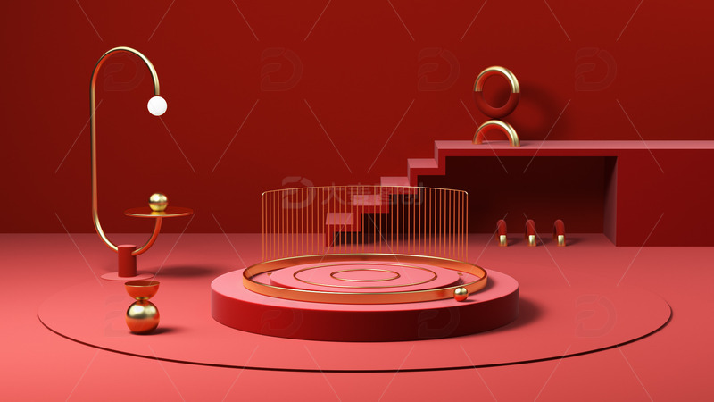 源文件下载【趣麦麦图】C4D红色电商展台场景