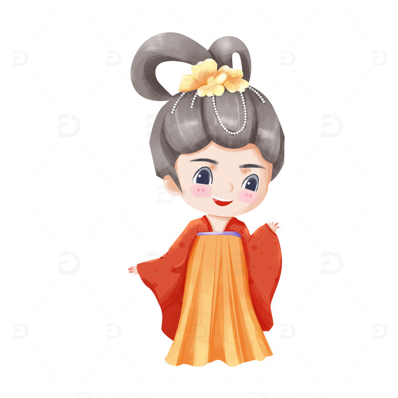 源文件下载【趣麦麦图】简约新国风古装卡通女孩