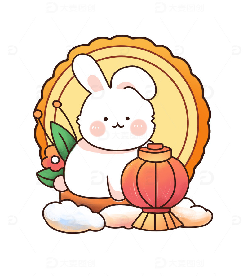 源文件下载【趣麦麦图】国风中秋节卡通手绘月饼玉兔灯笼
