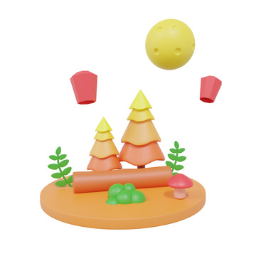 3D中秋元素小场景明月孔明灯