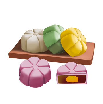 中秋冰皮花朵造型豆沙蛋黄月饼