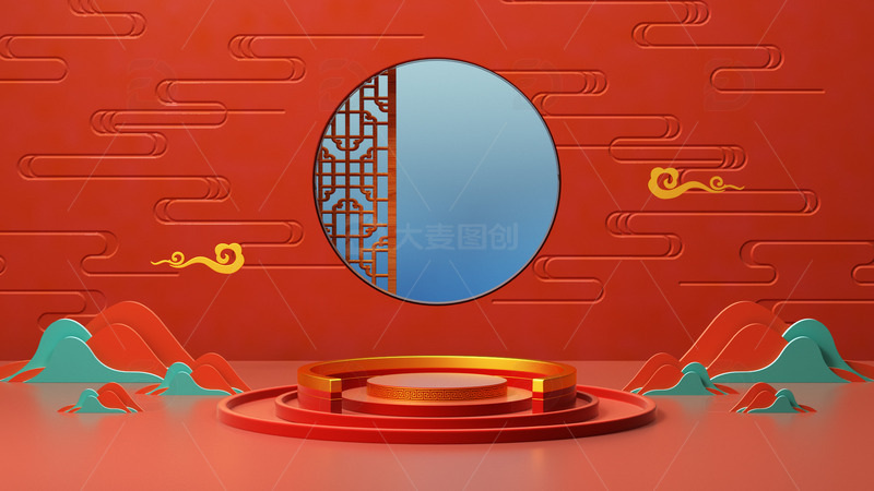 源文件下载【趣麦麦图】C4D国潮电商展台