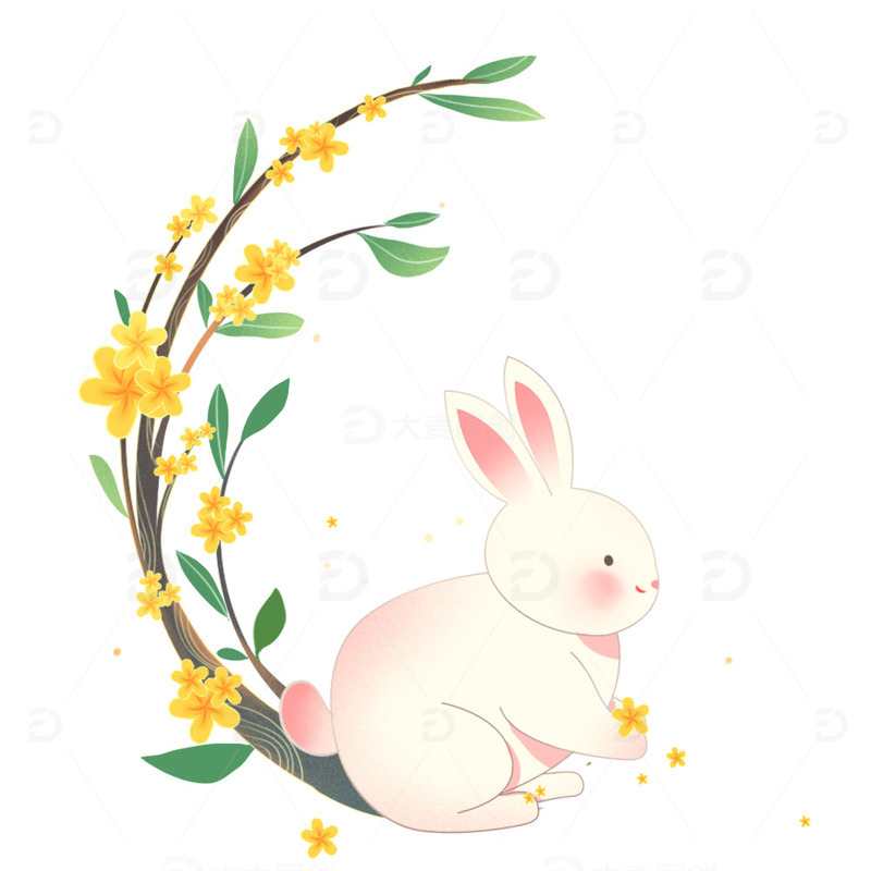 中秋节国潮风月亮桂花玉兔元素