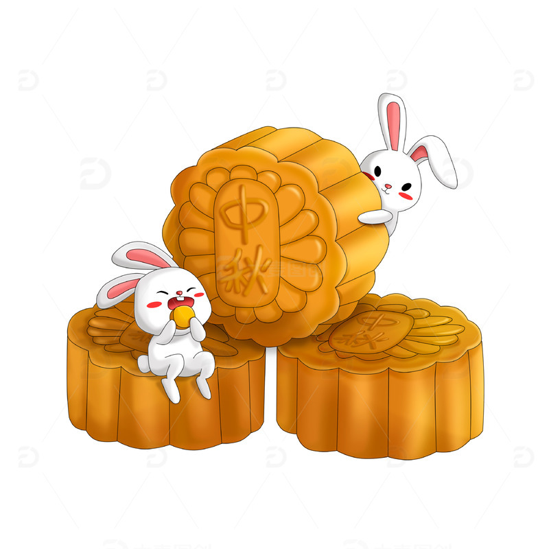 源文件下载【趣麦麦图】中秋节月饼玉兔创意手绘卡通图