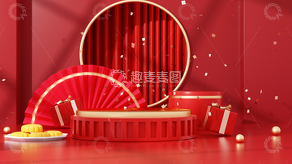 源文件下载【趣麦麦图】中秋海报背景C4D立体中国风电商海报背景