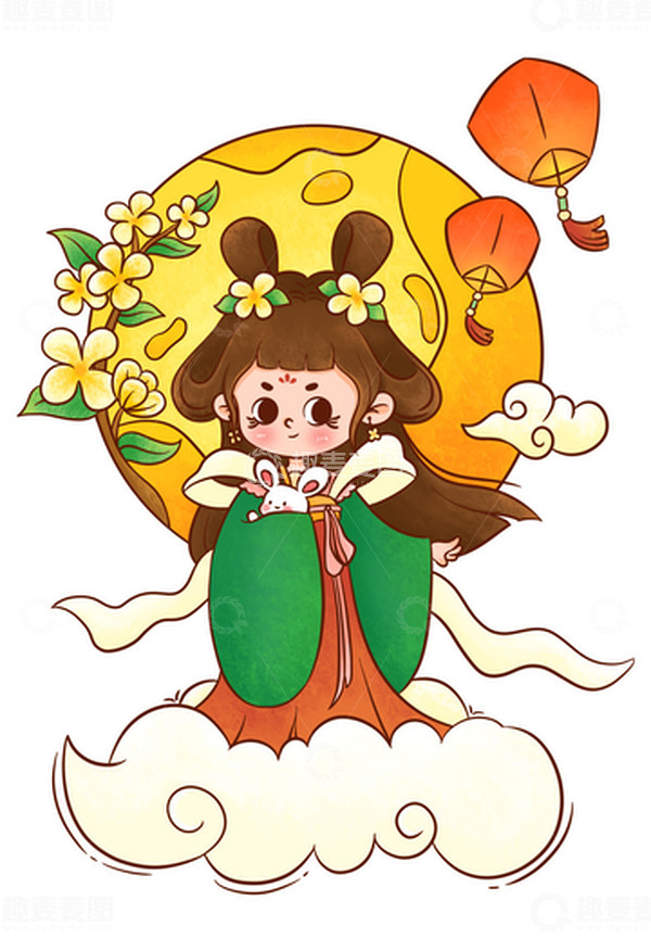 源文件下载【趣麦麦图】中秋手绘卡通嫦娥人物元素