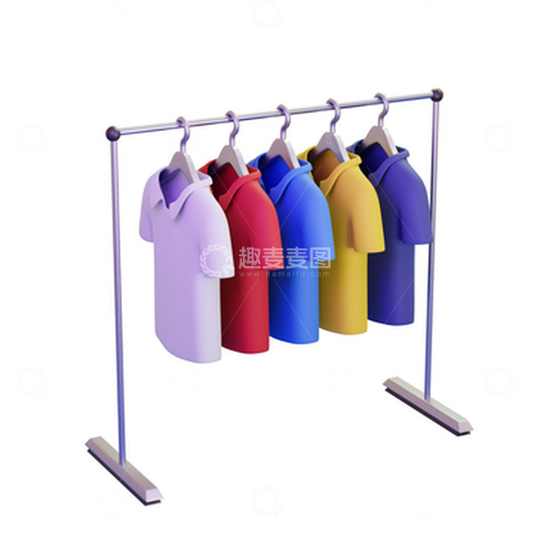 源文件下载【趣麦麦图】-服装衣服T恤晾衣架收纳架3D立体元素