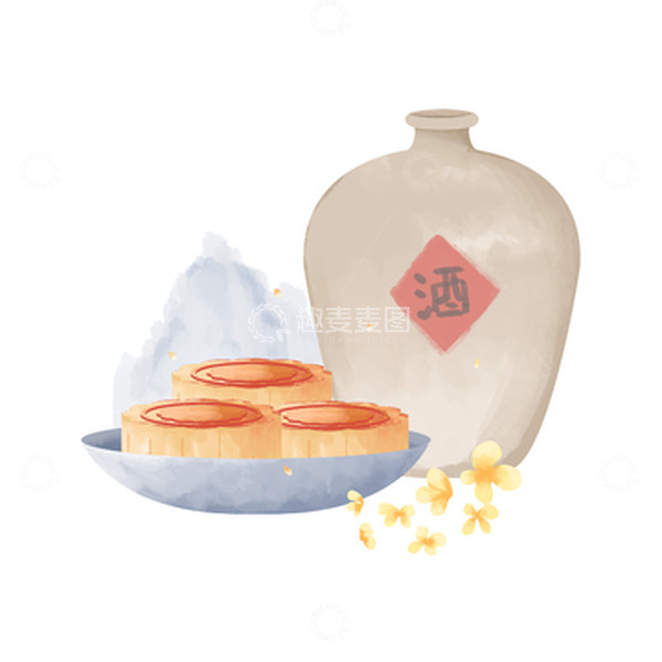 源文件下载【趣麦麦图】简约国风中秋节月饼桂花酒