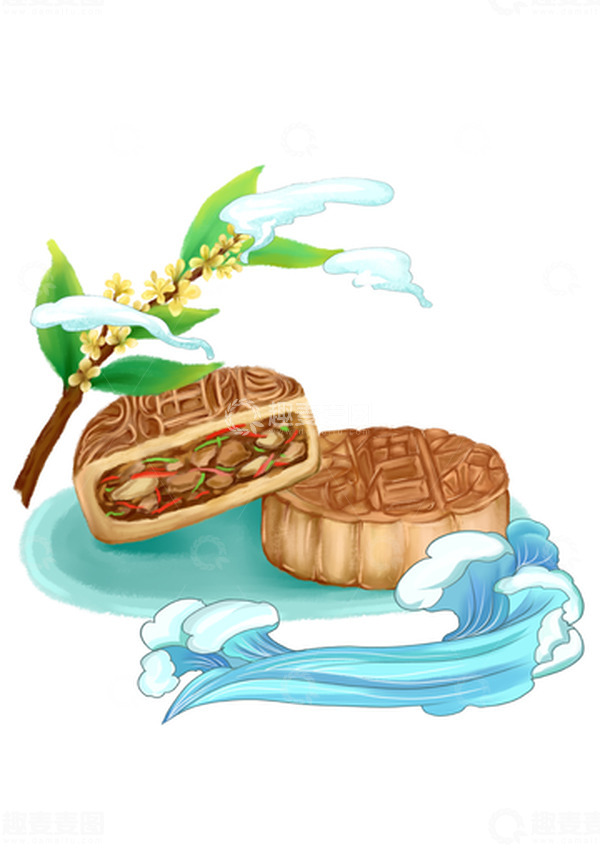 源文件下载【趣麦麦图】手绘月饼中秋节桂花素材