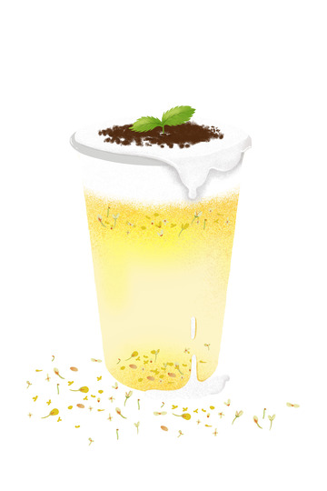 桂花茶饮手绘插画