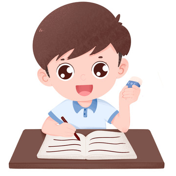 手绘男孩开学在书桌上写作业免抠元素