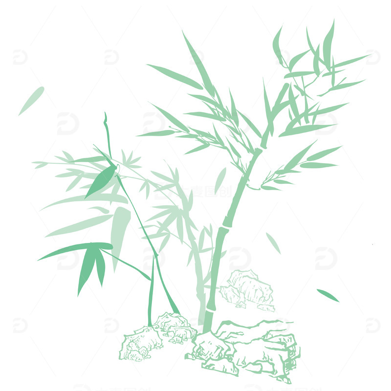 源文件下载【趣麦麦图】中国风水墨绿色淡雅竹子矢量插画