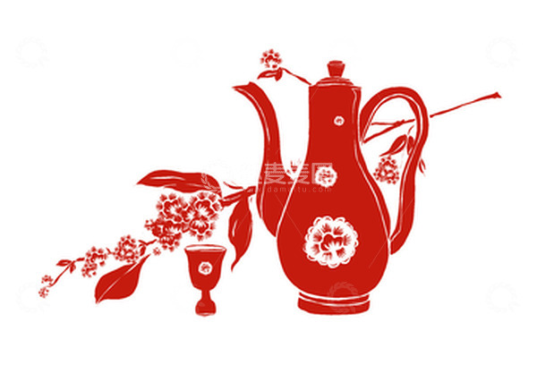 源文件下载【趣麦麦图】桂花枝桂花酒酒壶酒杯中秋节手绘剪纸元素