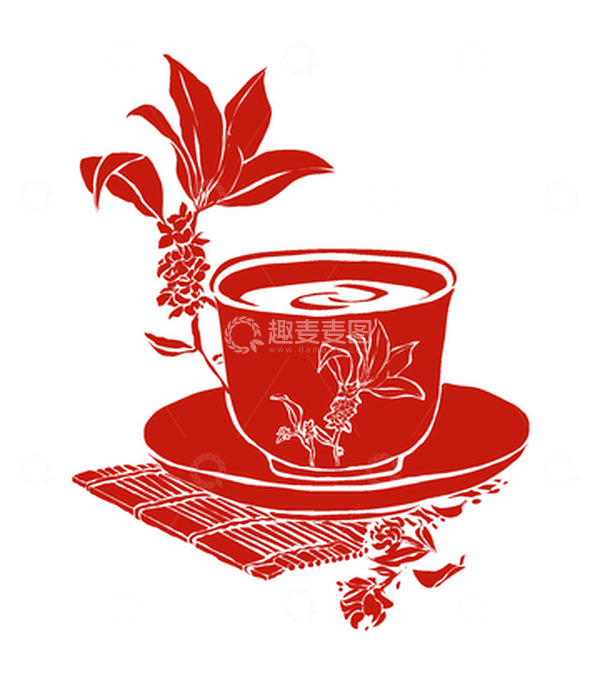 源文件下载【趣麦麦图】桂花枝桂花茶竹子杯垫中秋节手绘剪纸元素