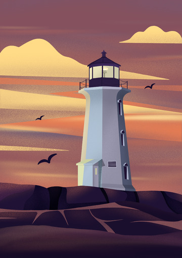 灯塔礁石背景配色