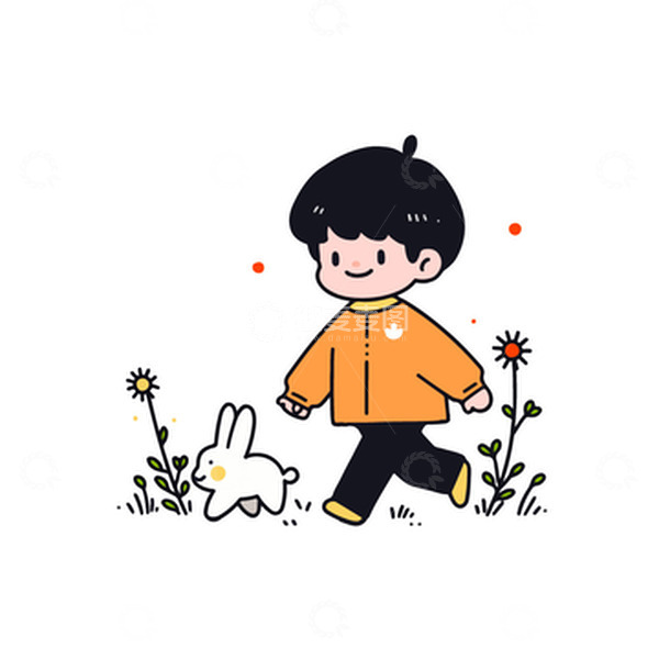 源文件下载【趣麦麦图】和兔子一起走路的孩子