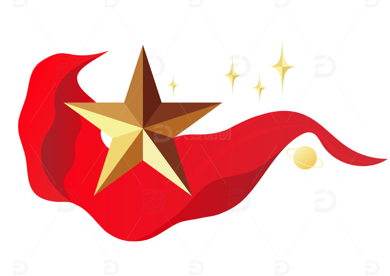 中国风红色丝绸五角星装饰矢量元素