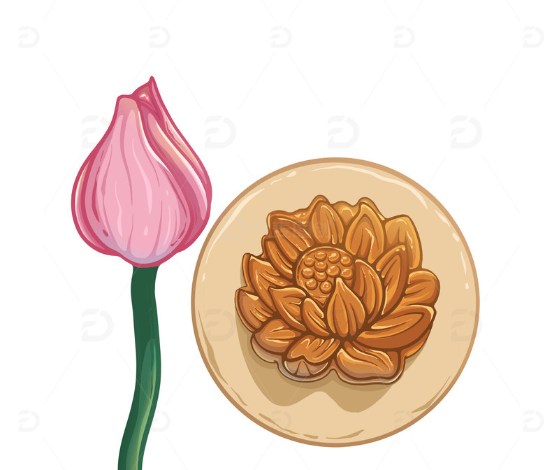 源文件下载【趣麦麦图】线稿风中秋月饼手绘插画