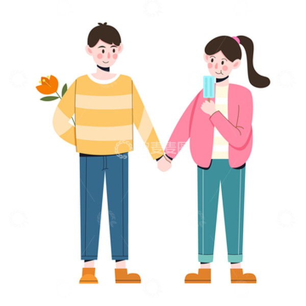 源文件下载【趣麦麦图】扁平简约牵手的情侣人物元素