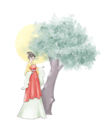 简约复古古装女子中秋嫦娥