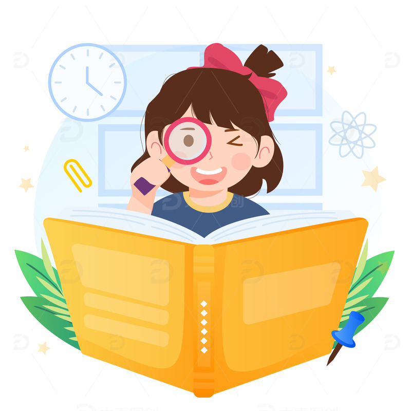 源文件下载【趣麦麦图】卡通可爱小女孩看书学习阅读装饰插画元素