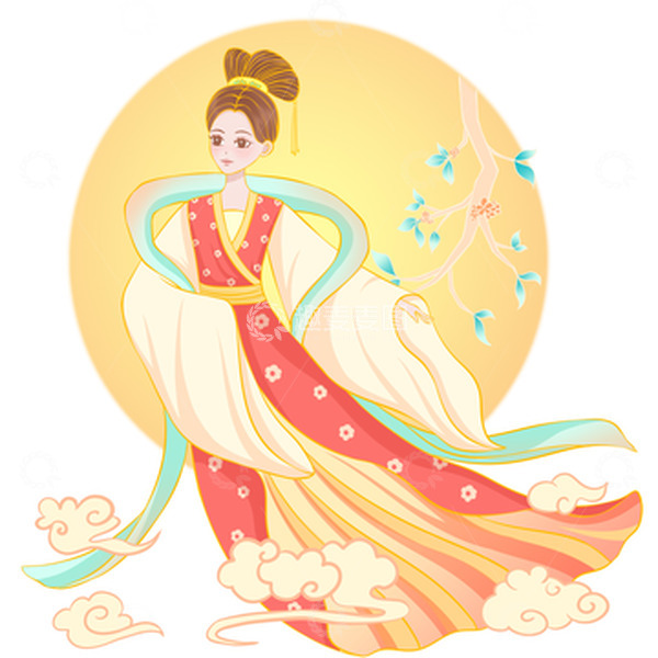 源文件下载【趣麦麦图】中秋团圆嫦娥奔月形象手绘