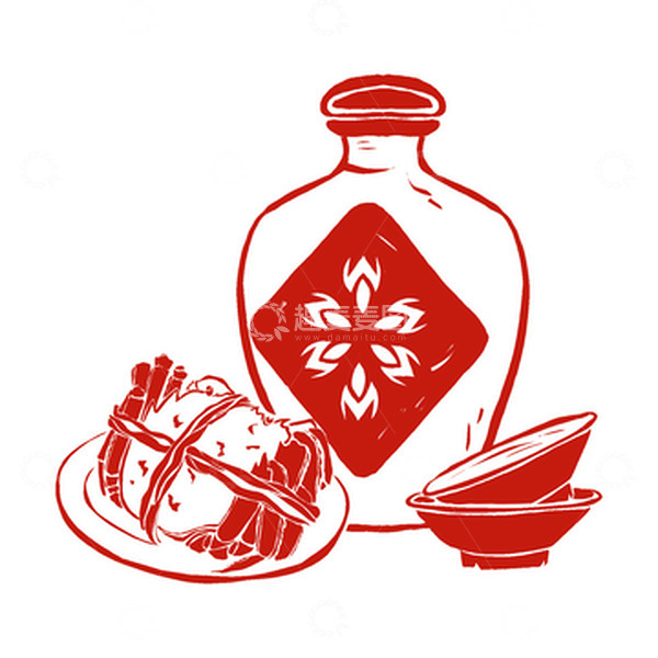 源文件下载【趣麦麦图】大闸蟹螃蟹桂花酒酒坛酒碗中秋节剪纸元素
