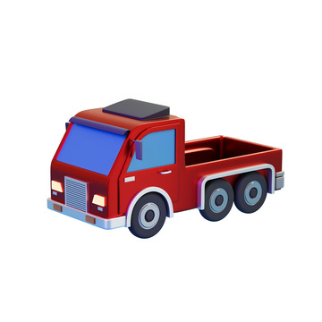 3D立体卡通红色小卡车汽车皮卡车模型