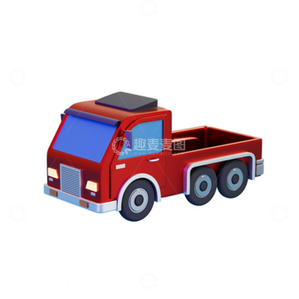 源文件下载【趣麦麦图】3D立体卡通红色小卡车汽车皮卡车模型