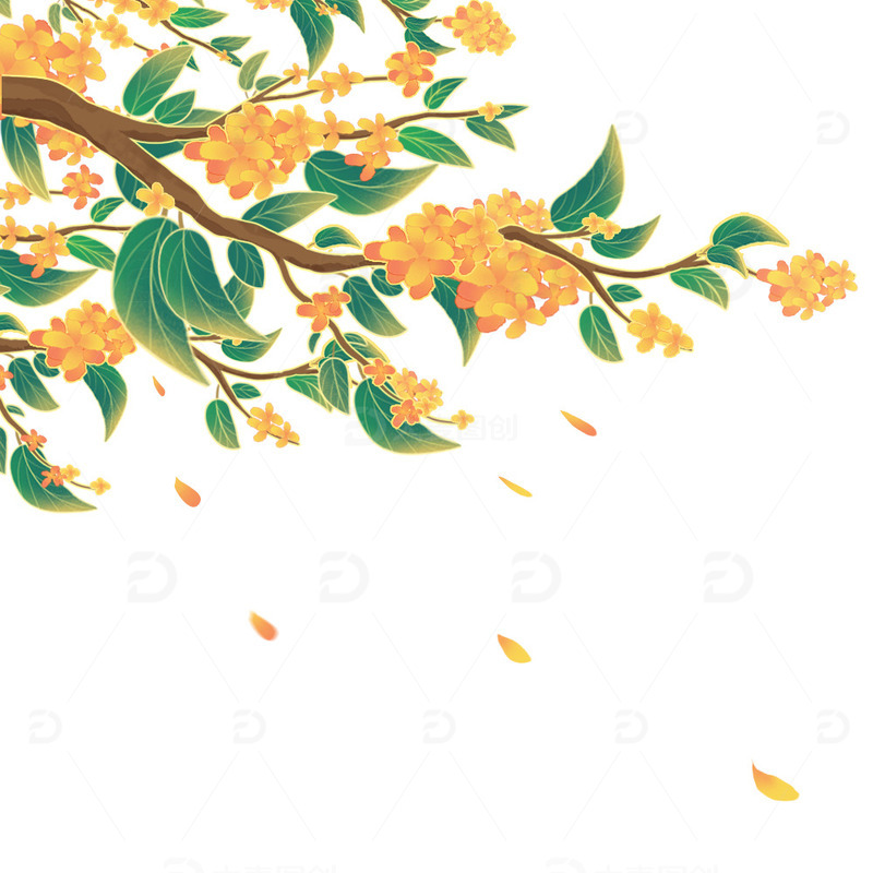 源文件下载【趣麦麦图】中秋节国潮桂花装饰元素