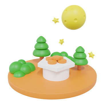 3D中秋元素小场景明月月饼