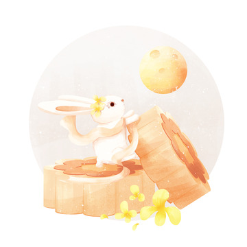 中秋节新国风简约玉兔月饼