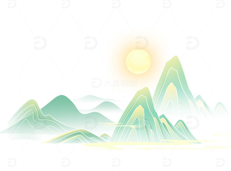 源文件下载【趣麦麦图】国潮山水描线祥云元素