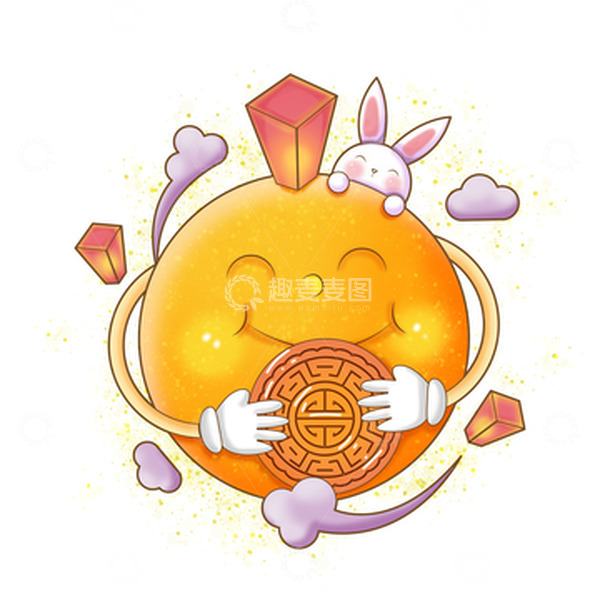 源文件下载【趣麦麦图】中秋月饼月亮玉兔孔明灯手绘插画