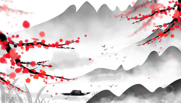 源文件下载【趣麦麦图】中国风梅花山水画水墨画高清背景