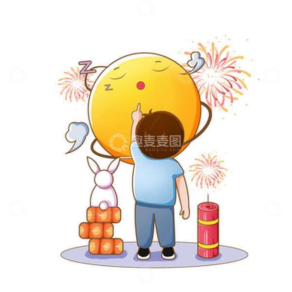 源文件下载【趣麦麦图】中秋赏月玉兔小男孩手绘插画
