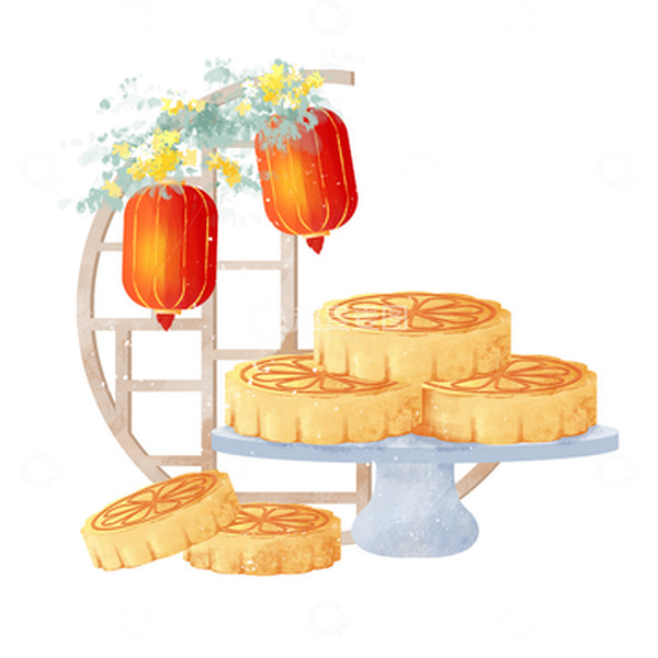 源文件下载【趣麦麦图】简约复古中秋节国风月饼小场景
