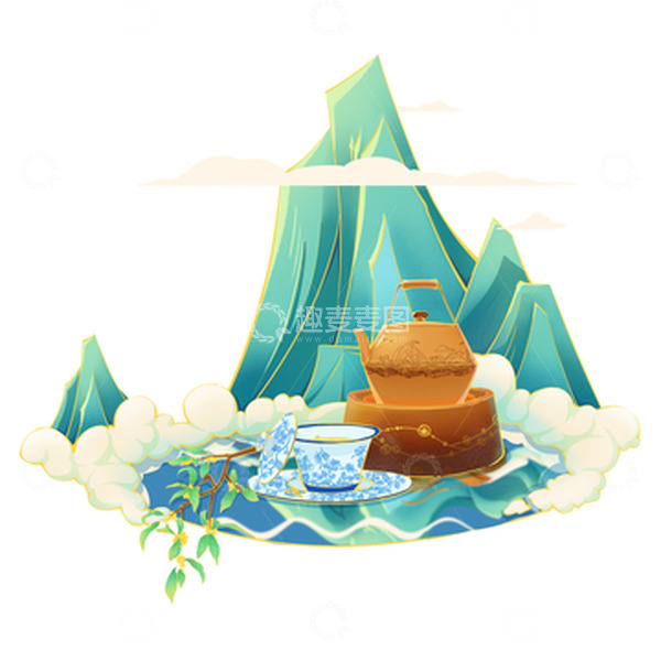 源文件下载【趣麦麦图】中国风中秋桂花茶插画