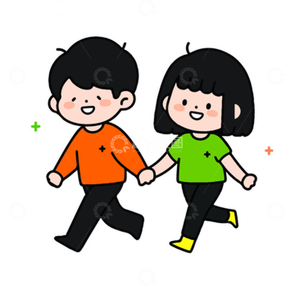 源文件下载【趣麦麦图】-牵手的情侣插画