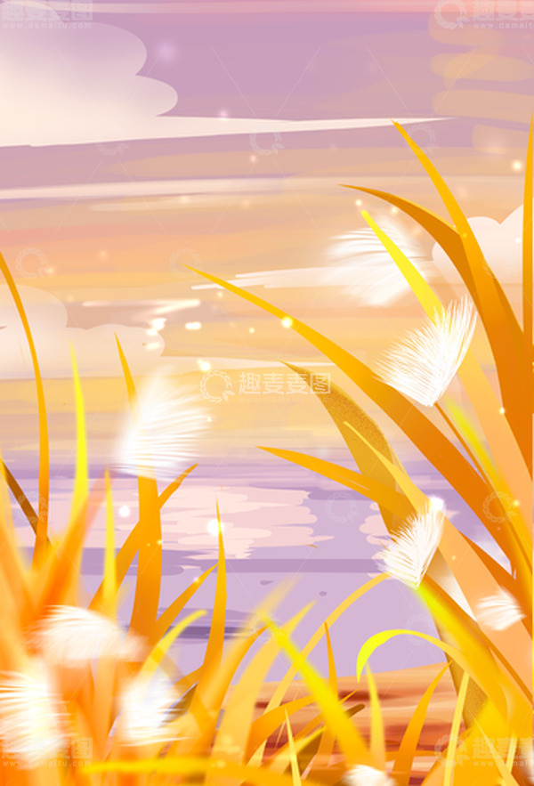 源文件下载【趣麦麦图】金黄梦幻紫色白露节气手绘主题插画