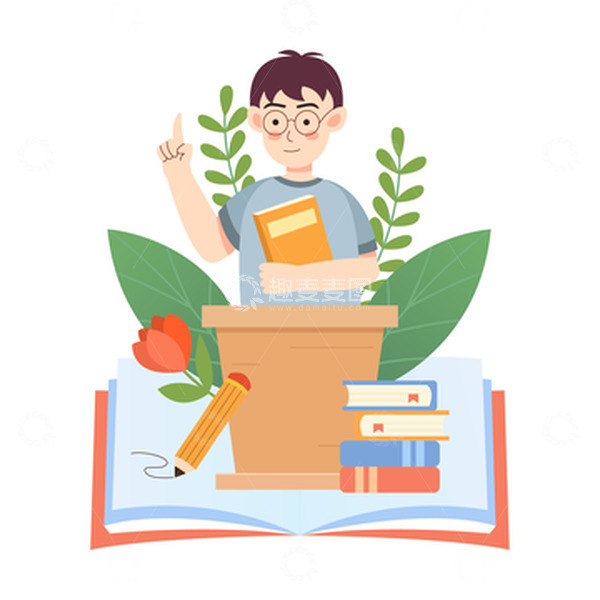 源文件下载【趣麦麦图】卡通简约教师节老师授课场景元素