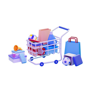 商场购物车手推车促销活动3D素材