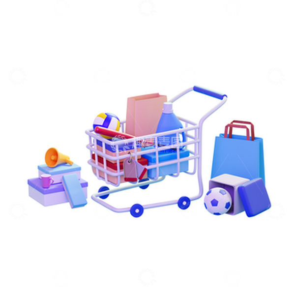 源文件下载【趣麦麦图】商场购物车手推车促销活动3D素材