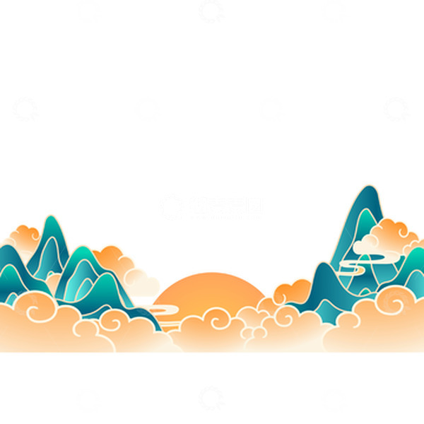 源文件下载【趣麦麦图】中国风国潮山水祥云底部海报装饰元素