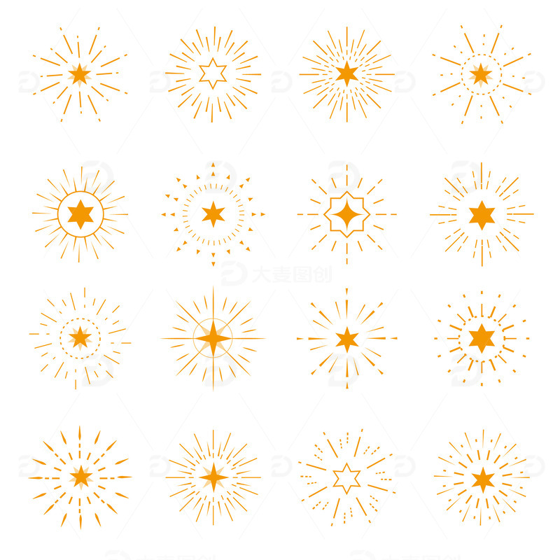 卡通线条复古光效几何星星装饰纹理图标