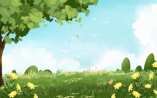 源文件下载【趣麦麦图】手绘小清新春天户外植物花卉草坪海报背景