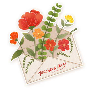教师节手绘卡通信封花朵元素